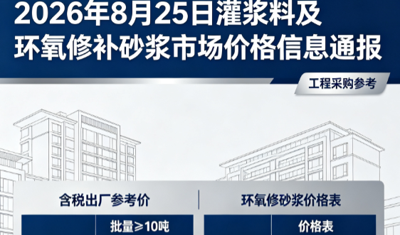 绍兴2026年8月25日灌浆料及环氧修补砂浆市场价格信息通报